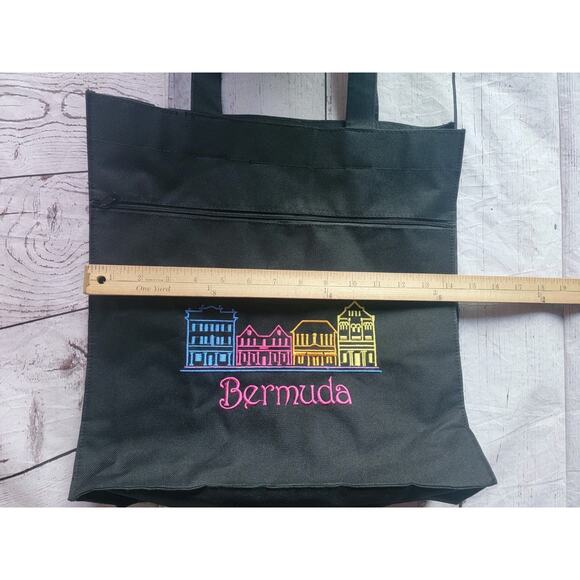 Embroidered Bermuda Black Tote Bag 14x14x4.5 Inches - Picture 5 of 8